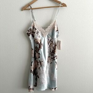 Linea Donatella Satin Floral Slip Womens Large Blue Fairy Romantic Feminine NWT